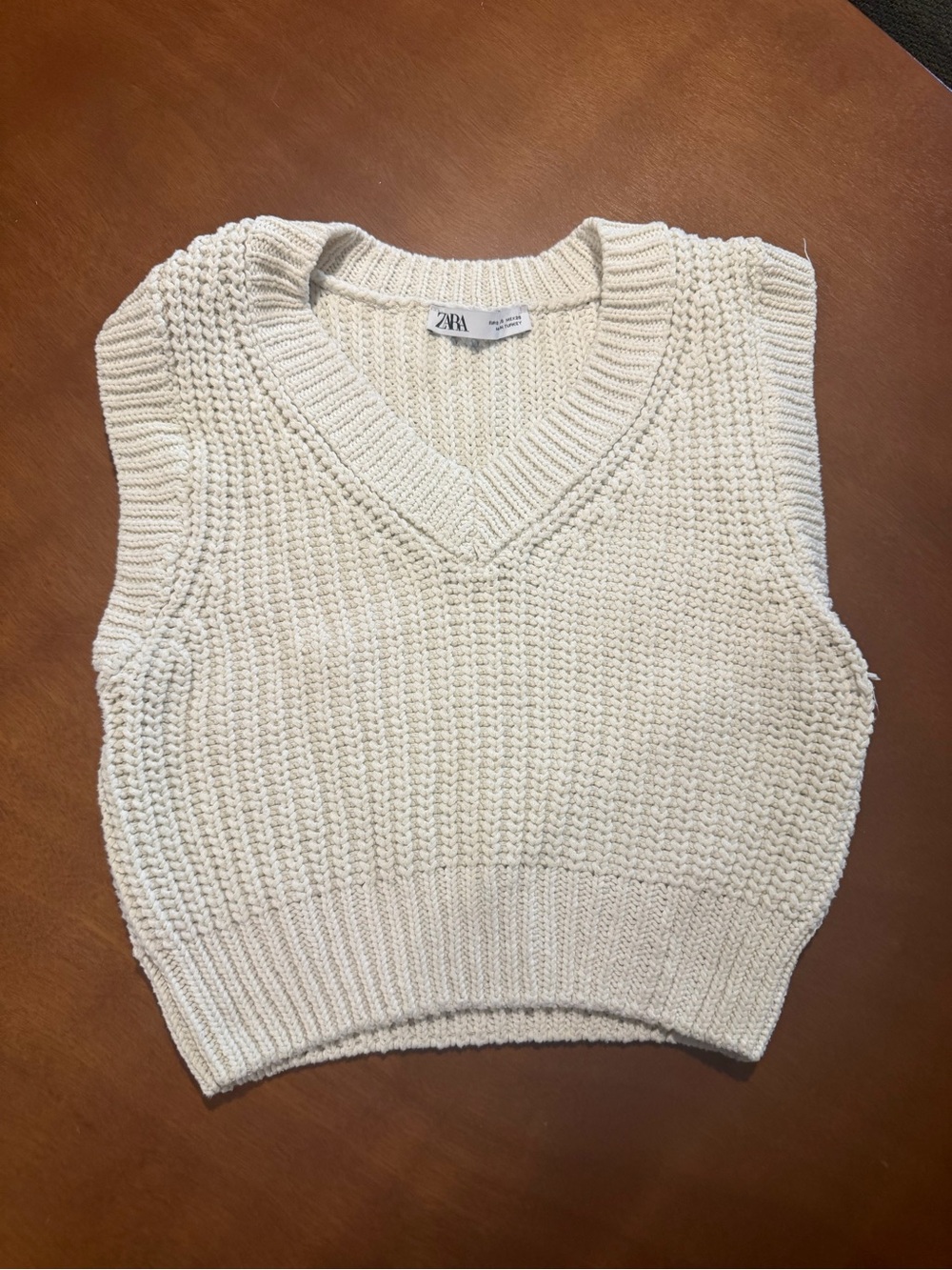 Zara Cream V-Neck Chunky Knit Sweater Vest